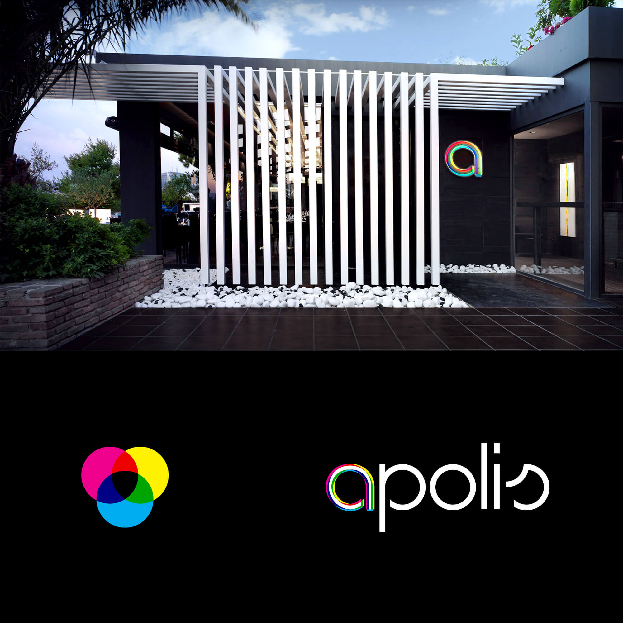 venue branding example for premium and fashion Apolis restaurant in Athens, Greece