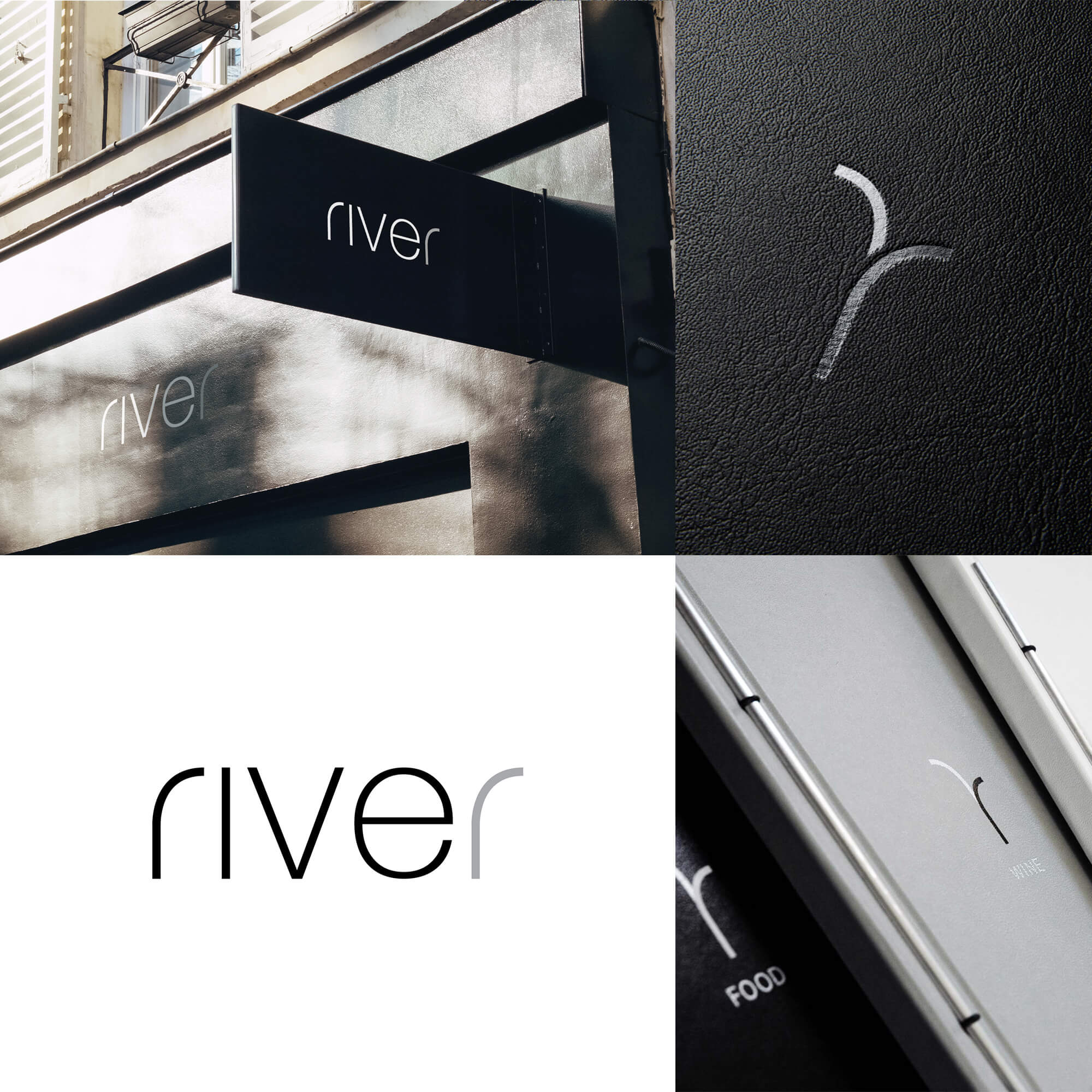 venue branding example for River winebar in Italy, premium and minimal logo